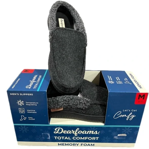 Dearfoams Slippers Mens Memory Foam Comfy Black Size 9/10 NEW - Picture 3 of 10